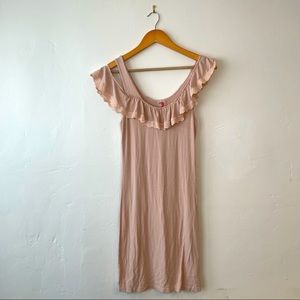 Free People Peach Pink Tank Mini Dress with Cold Shoulder Ruffle & Lace Top